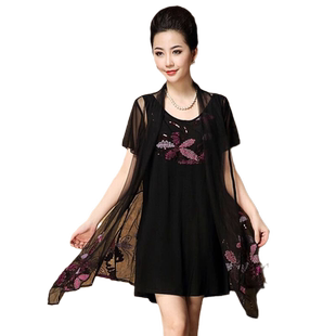 天慈胖妹妹2020夏装新款 大码女装复古加肥韩版显瘦中老年连衣裙