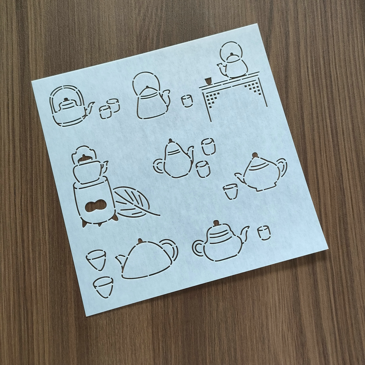 刺子绣模板 图案整体20厘米 茶席杯垫手工画图模板 茶壶图案