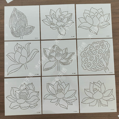 禅意荷花 刺子绣模板 创意禅味中国风莲花 刺绣茶垫餐垫荷花图案