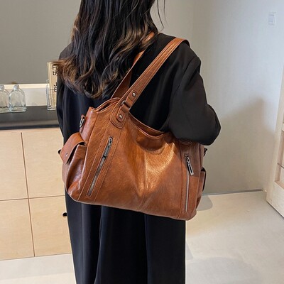 厂家批发外贸女包PU皮单肩斜挎包大容量托特包女士上班通勤