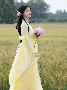 改良黄色汉服成人女2024新款魏晋仙侠古装广袖流仙裙古风舞蹈演出