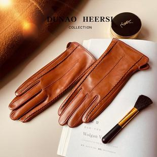 进口头层山羊皮真皮手套女冬季羊毛加绒保暖骑行薄款开车触屏纯皮