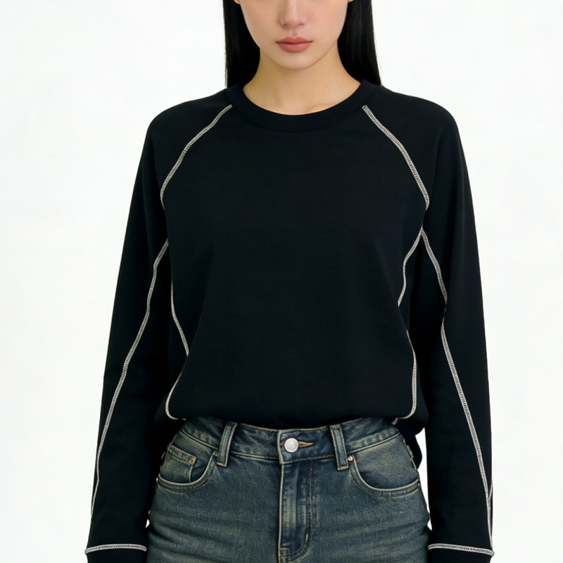 圆领正肩长袖T恤女秋季新款明线设计感打底衫内搭宽松上衣,女装/女士精品,大码内搭,淘宝优惠券,粉丝福利购,淘宝优惠卷