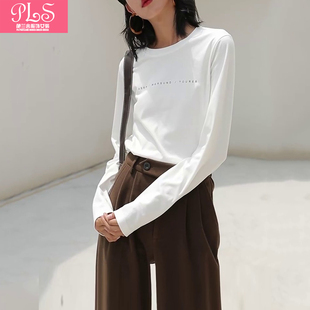 打底衫 休闲显瘦上衣字母印花长袖 潮 春秋韩版 t恤女圆领2023年新款