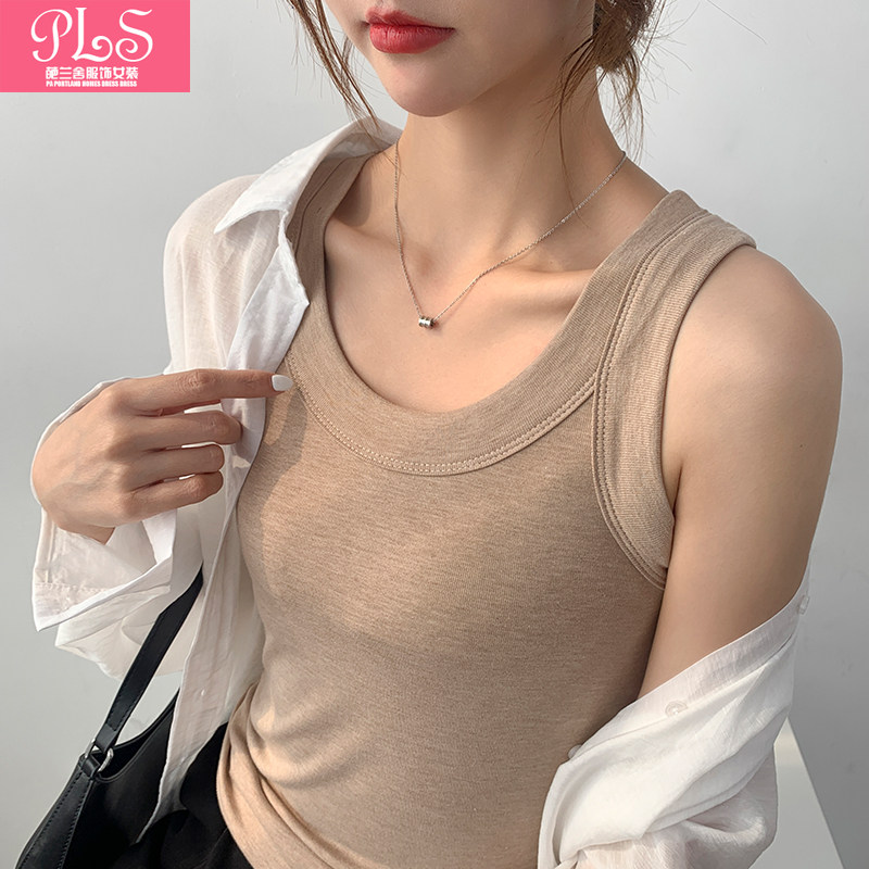 夏季新款韩版纯白修身显瘦纯色圆领小背心女无袖t恤内搭打底上衣