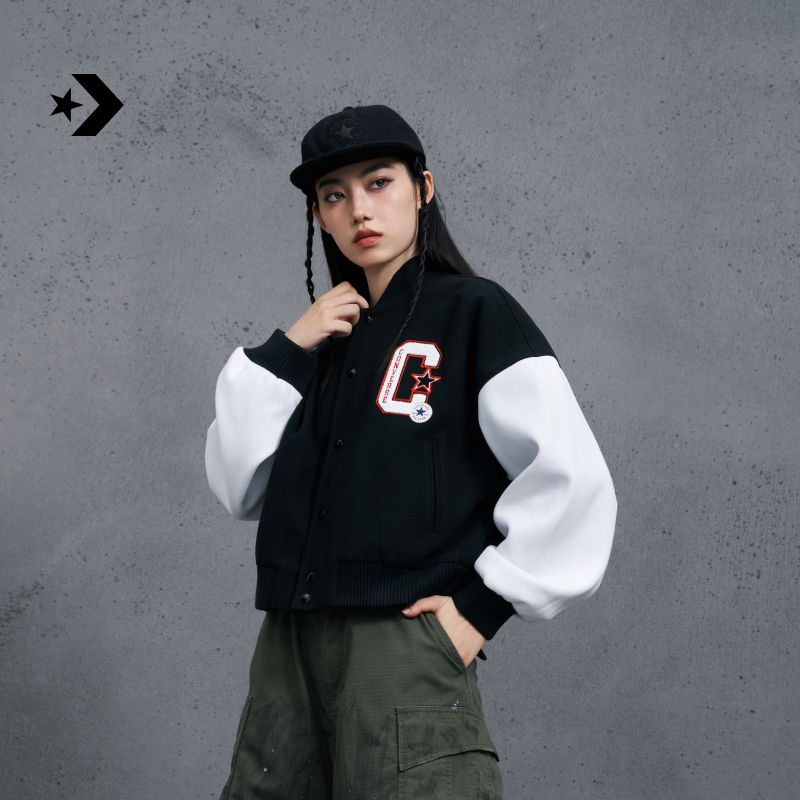 CONVERSE匡威官方 外套女复古字母按扣棒球服10026772