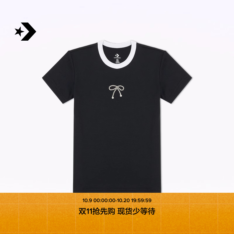 CONVERSE匡威官方 修身圆领T恤弹力女短袖10028732