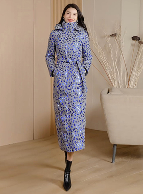 高科技反光面料刺绣长款羽绒服女2025年新款时尚洋气女冬白鸭绒