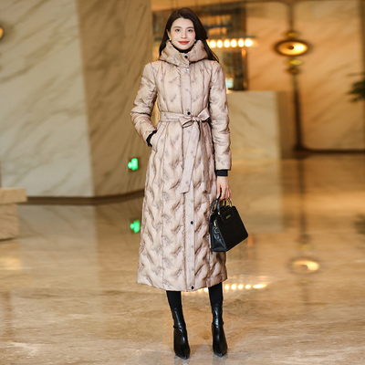 冬新款长款白鸭绒羽绒服