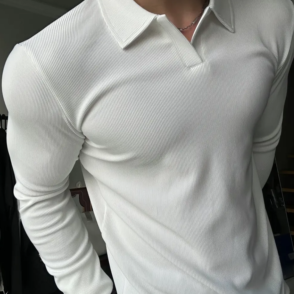 美式海鸥领POLO长袖T恤型男弹力通勤轻薄商务秋季新款简约上衣男