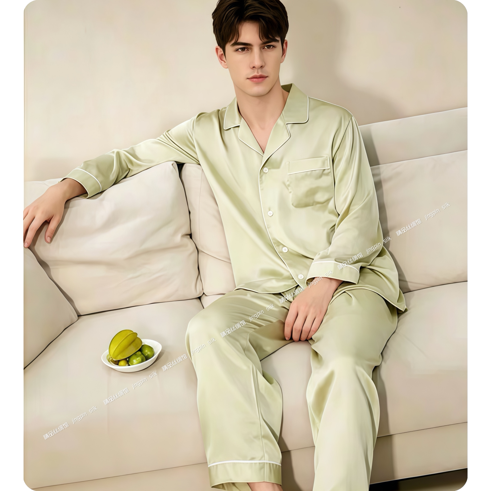 蓓恋丝30姆/40姆米重磅真丝睡衣男100%桑蚕丝丝绸居家服长袖长裤