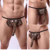 全透明豹纹丁字裤 超性感激情大象鼻子枪弹分离 大码 男短裤 无痕男士