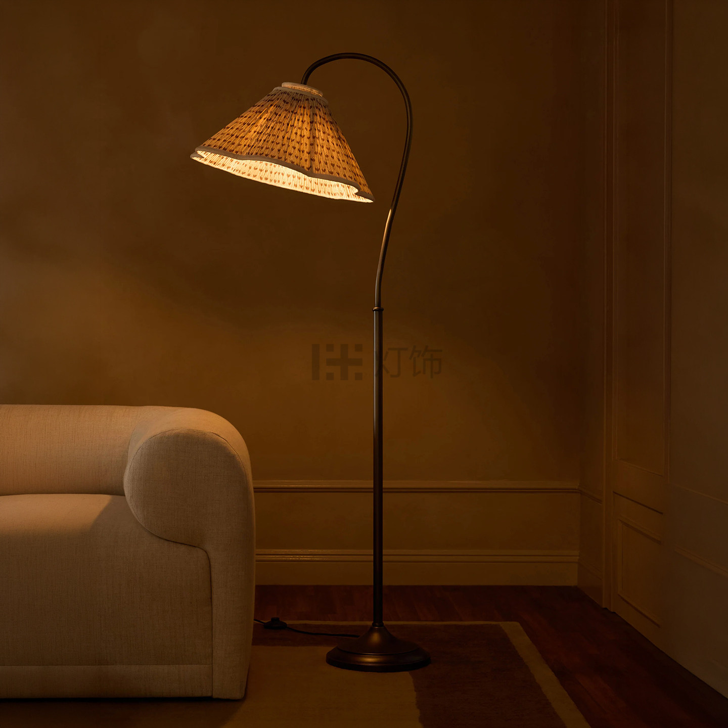 北欧中古风铁艺落地灯客厅沙发旁氛围灯别墅复古布艺灯罩阅读立灯