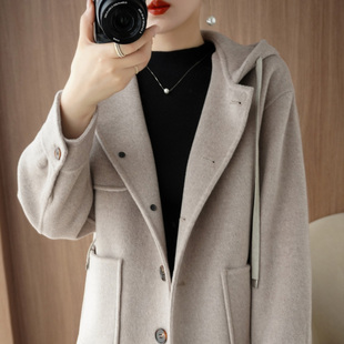 25新款羊绒大衣女短款宽松小个子连帽双面羊毛呢子高端休闲外套