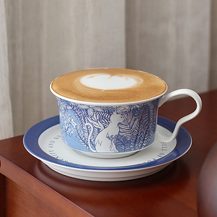 胡桃集市复古青花猫咪咖啡杯碟下午茶杯拉花杯早餐杯高档女生礼物