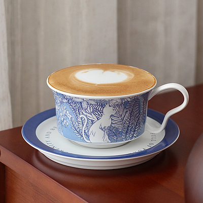胡桃集市复古青花猫咪咖啡杯碟下午茶杯拉花杯早餐杯高档女生礼物