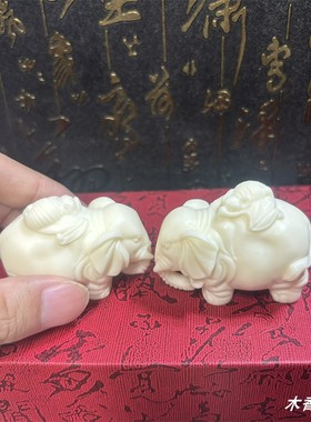 象牙果大象小象手把件迷你大象动物小摆件吉祥如意象装饰车载福象