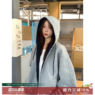 加厚卫衣情侣保暖女 加绒外套连帽开衫 what「汉南洞街头」韩式