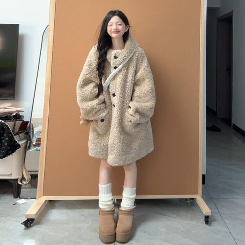 韩系羊羔绒连帽加厚外套