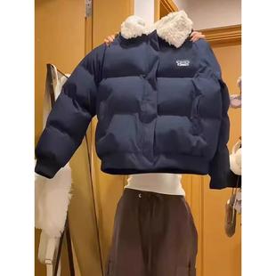 棉衣美式 覆古短款 面包服学生外套潮 新款 羊羔毛翻领棉服女2025冬装