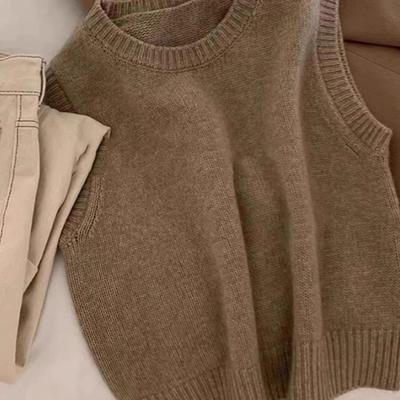 复古圆领毛衣马甲女秋冬季新款叠穿马夹内搭无袖上衣针织坎肩背心