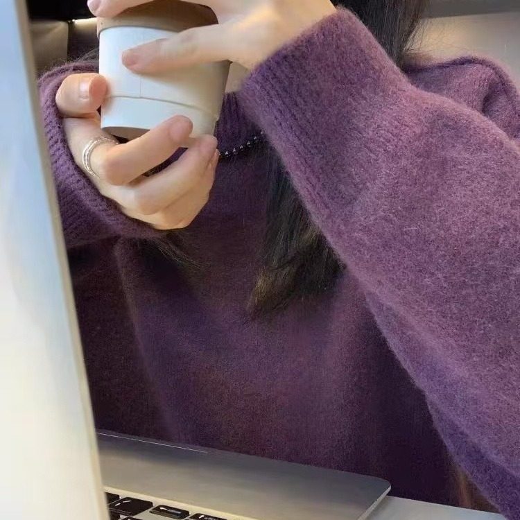 韩系软糯紫色毛衣女秋冬