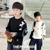 25秋季 T恤 纯棉字母大印花宽松洋气打底长袖 新款 日系潮牌男儿童装