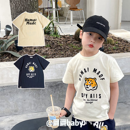 清仓 夏季日系潮牌卡通老虎男儿中童装纯棉圆领休闲宽松短袖T恤