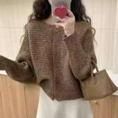 蝙蝠袖 小香风针织开衫 女圆领气质韩系气质宽松显瘦上衣毛衣外套潮