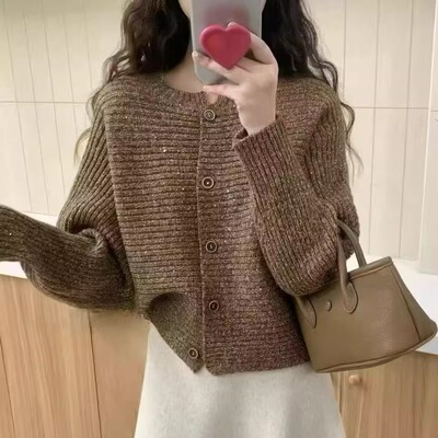 蝙蝠袖小香风针织开衫女圆领气质韩系气质宽松显瘦上衣毛衣外套潮