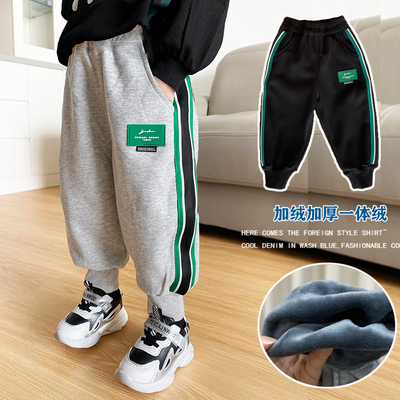 男童一体绒运动裤幼儿园神裤薄绒
