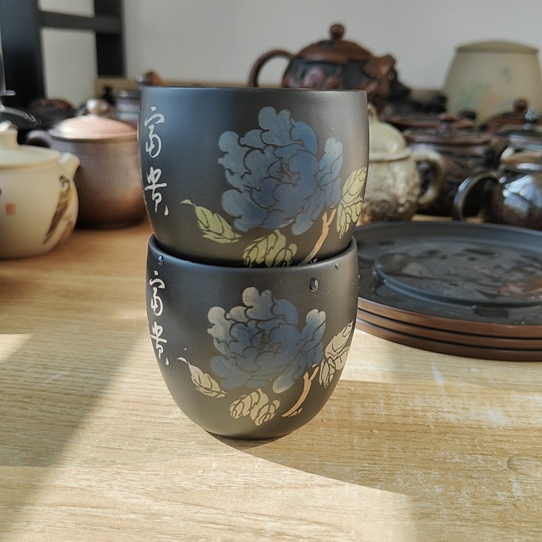 微瑕蓝色牡丹彩填主人杯泥料健康安全,餐饮具,茶壶,淘宝优惠券,粉丝福利购,淘宝优惠卷