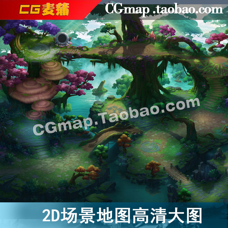 Q版国风RPG手游大地图资源 仙侠2D场景游戏美术图片素材