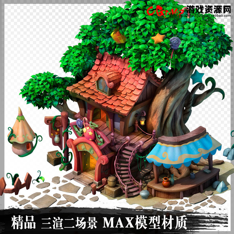 游戏美术手游页游素材 Q版3渲2 3Dmax场景建筑三渲二高模型源文件
