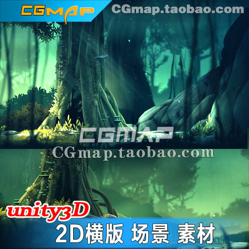 Unity3D卡通手绘唯美横版奥日风建筑树木森林拼接地皮 2D场景素材
