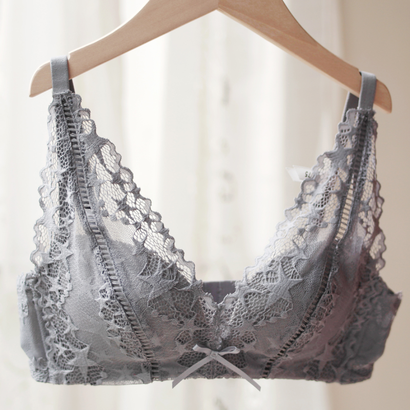 无钢圈文胸蕾丝花边中厚杯内衣