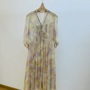 6037真丝连衣裙夏季 高端奢华气质收腰裙大牌桑蚕丝度假 2024新款