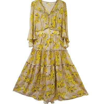 8051桑蚕丝连衣裙夏季新款高端品牌气质法式印花舒适百搭真丝裙