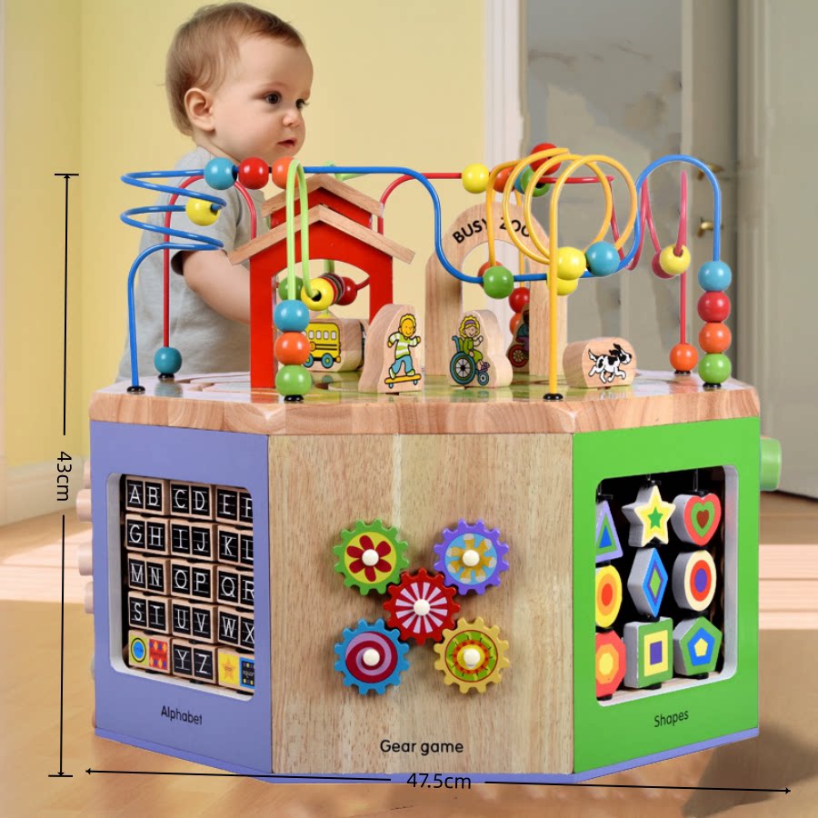 木制海洋六面大绕珠大型串珠绕珠百宝箱大号多功能游戏盒益智玩具