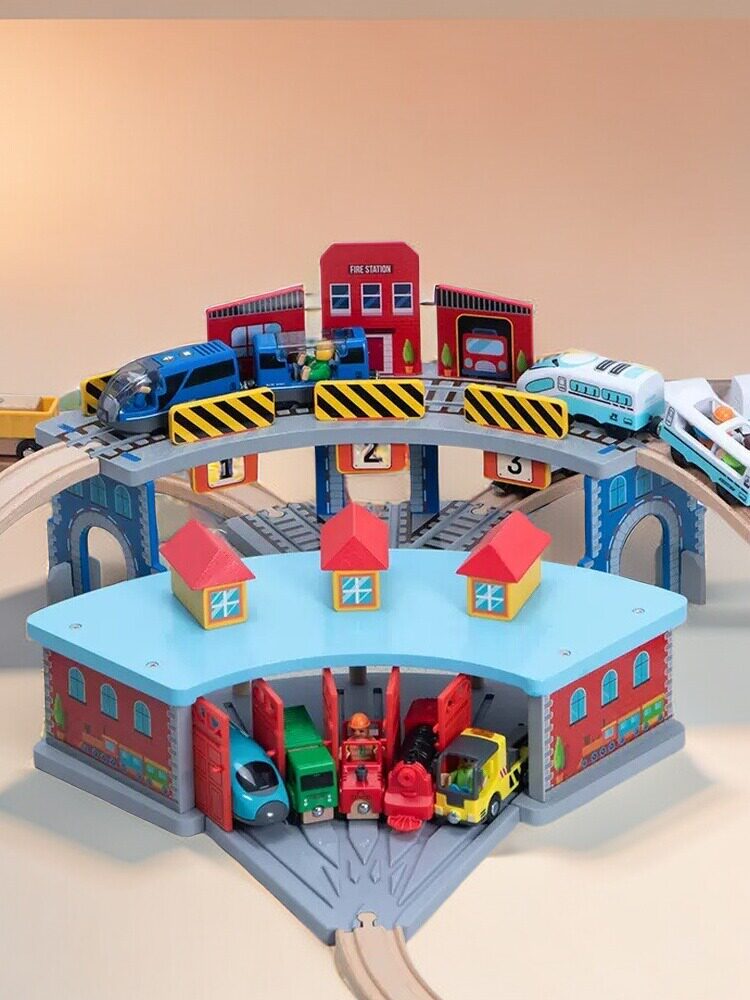 WOODEN TRAIN BULK TRACK ACCESSORIES PARKING GARAGE SERIES TRACK SCENE EDUCATIONAL TOYS