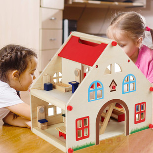 儿童过家家娃娃屋玩具木制仿真迷你房子别墅房间家具套装礼物