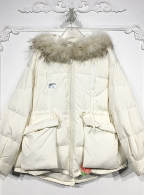 乔系列 D89975 时尚真毛领羽绒服品牌女装折扣