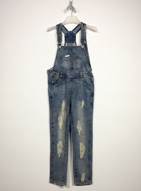 潮系列 D87558 时尚牛仔背带裤品牌女装折扣