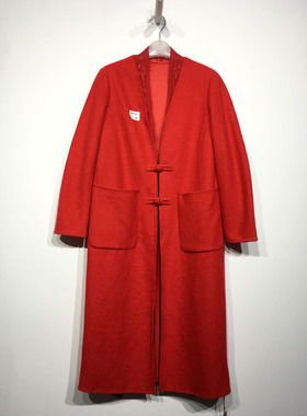 潮系列 D97165 时尚古风长款毛呢外套品牌女装折扣