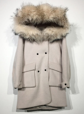 M系列 D90438 时尚真毛领毛呢外套品牌女装折扣