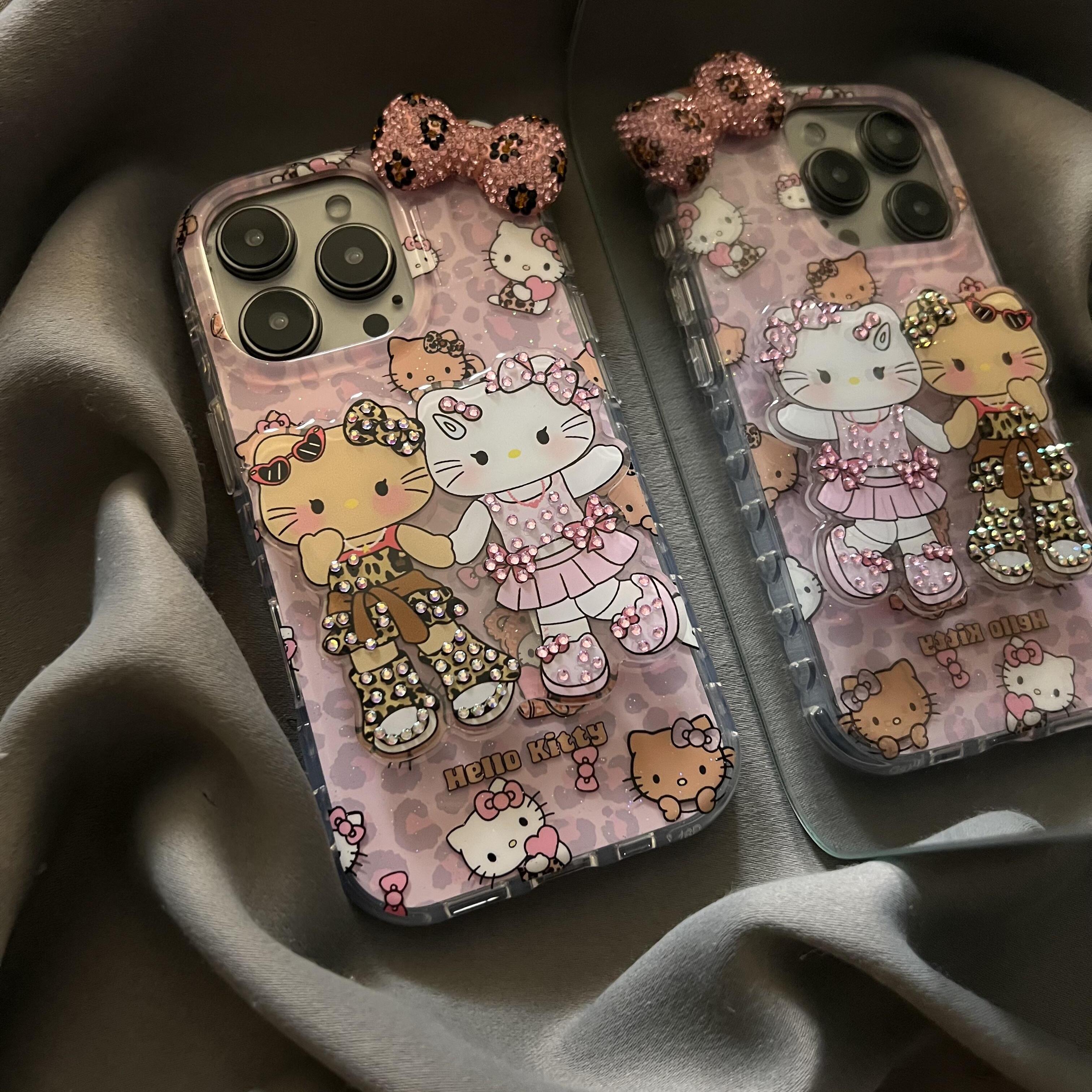韩国豹纹卡通水钻蝴蝶结猫支架适用iphone16pro手机壳苹果16新款15创意14pro女款13超火15promax防摔保护套