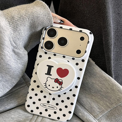 小众韩国极简波点卡通猫磁吸支架适用iphone16pro手机壳苹果17新款15创意14pro女款17超火15promax防摔保护套