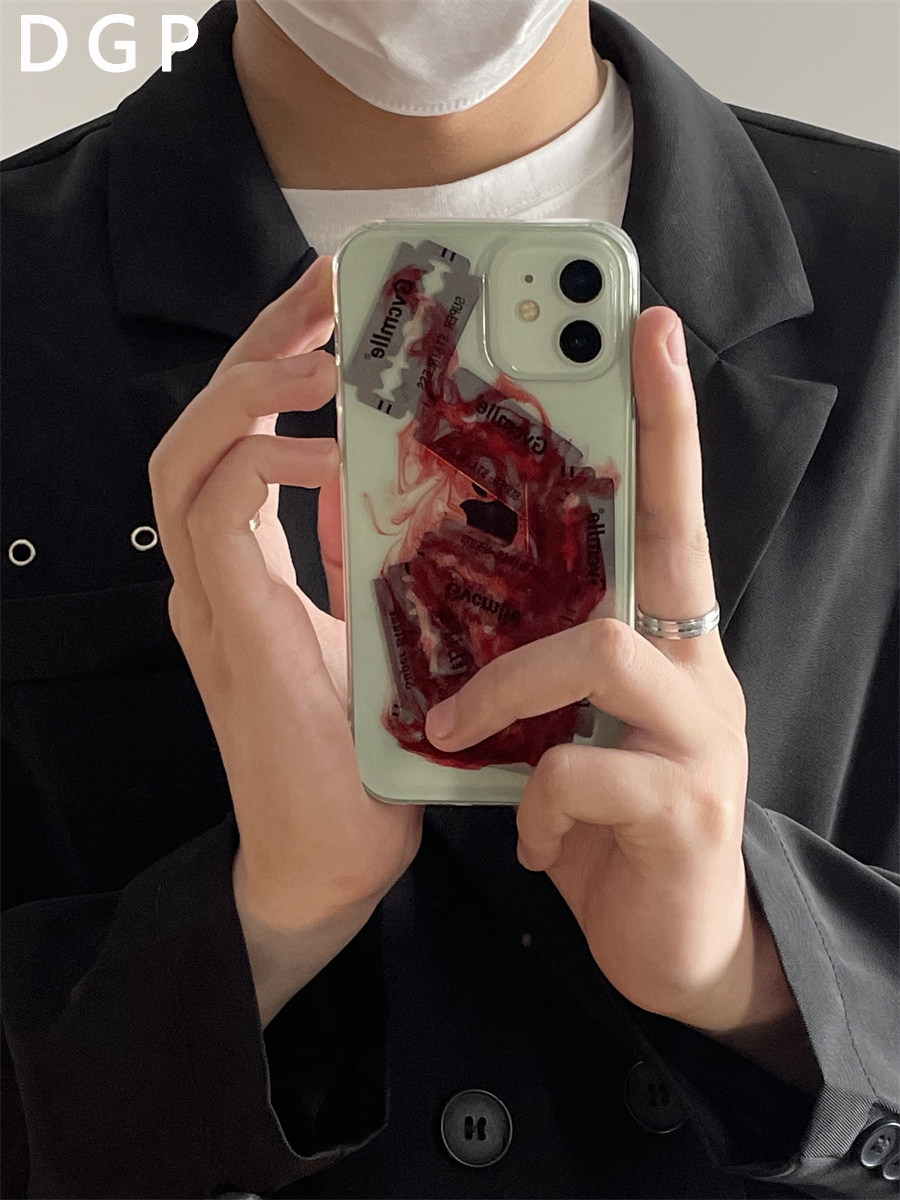 DGP暗黑个性朋克血腥晕染刀片适用iphone13苹果14promax手机壳新款12女11小众高级防摔保护套奶油胶滴胶透明