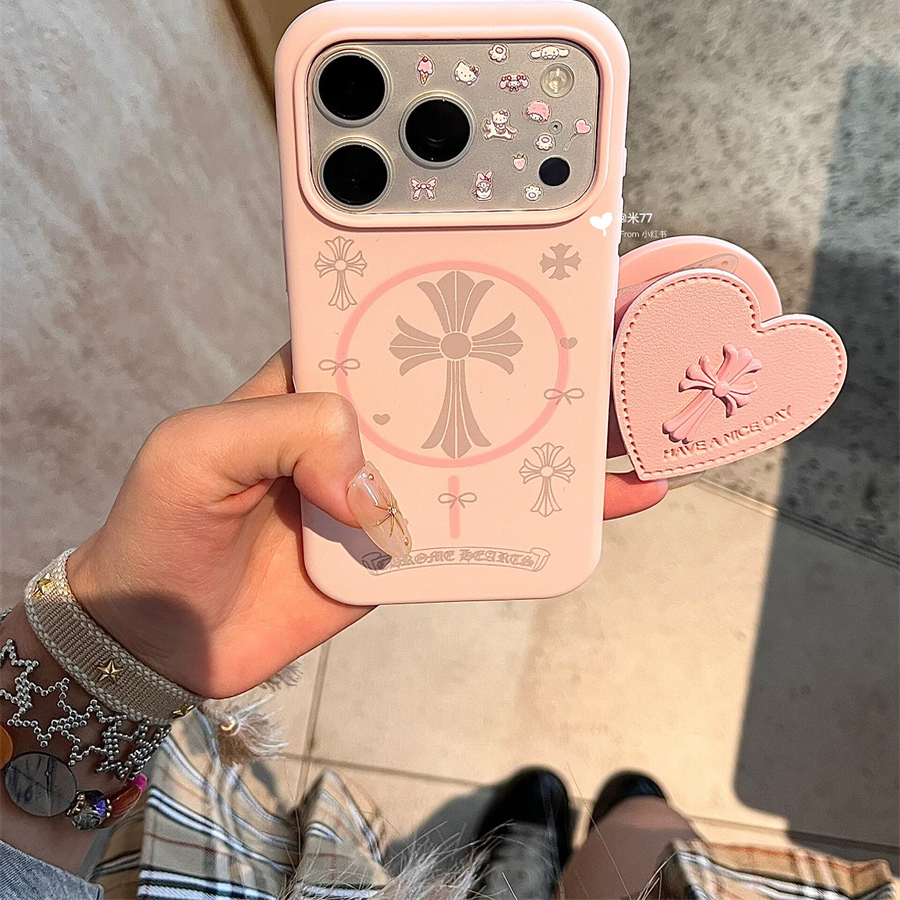 韩国复古潮牌粉色十字架磁吸支架适用iphone16pro手机壳苹果17新款15创意14pro女17超火15promax防摔保护套