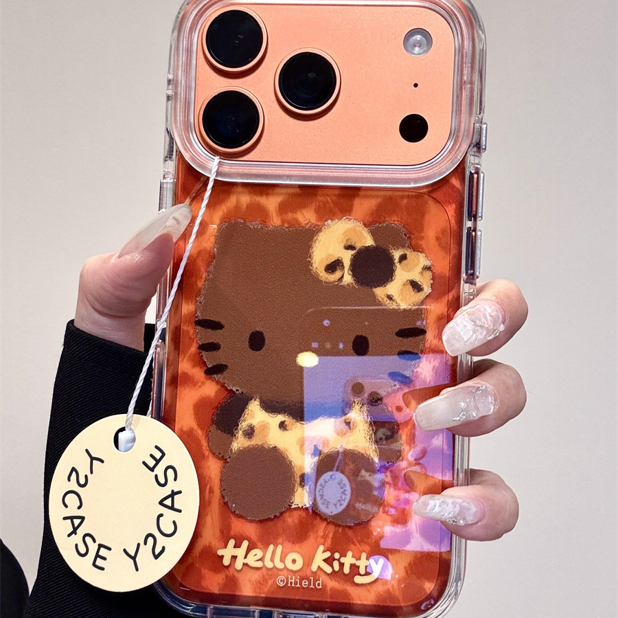 韩国卡通涂鸦豹纹黑皮猫咪半透适用iphone16pro手机壳苹果17新款15创意14pro女款17超火15promax防摔保护套